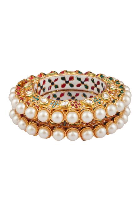 Moh-Maya By Disha Khatri_Gold Plated Pearls, Stones Encrusted Kadas - Set Of 2 _at_Aza_Fashions