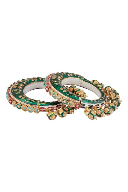 Moh-Maya by Disha Khatri Gold Plated Stones Meenakari Studded Kadas - Set Of 2