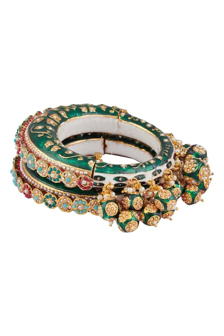 Shop_Moh-Maya By Disha Khatri_Gold Plated Stones Meenakari Studded Kadas - Set Of 2 _Online_at_Aza_Fashions