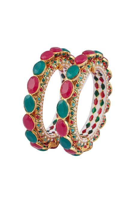 Moh-Maya By Disha Khatri_Gold Plated Pearls, Stones Studded Kadas - Set Of 2 _at_Aza_Fashions