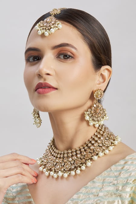 Moh-Maya By Disha Khatri Pearl Tassel Choker Set 