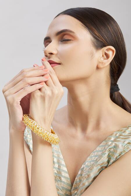 Moh-Maya By Disha Khatri_Gold Plated Gota Patti Kundan Studded Ghungroo Kada _Online_at_Aza_Fashions