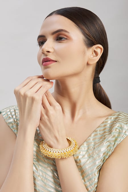 Buy_Moh-Maya By Disha Khatri_Gold Plated Gota Patti Kundan Studded Ghungroo Kada _Online_at_Aza_Fashions