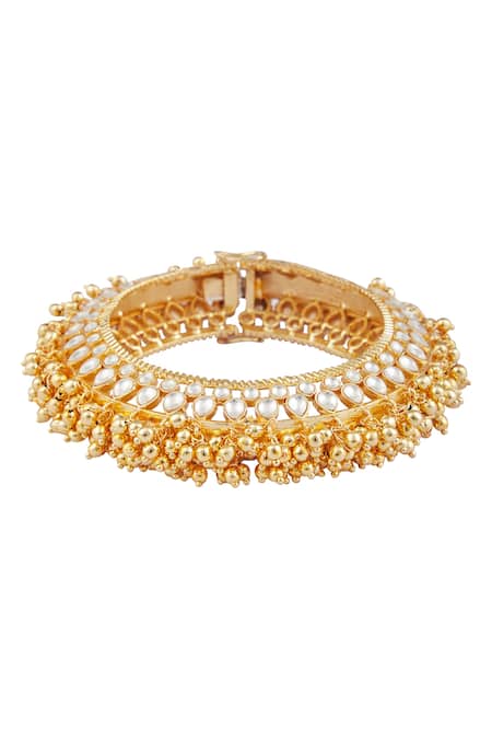 Shop_Moh-Maya By Disha Khatri_Gold Plated Gota Patti Kundan Studded Ghungroo Kada _Online_at_Aza_Fashions