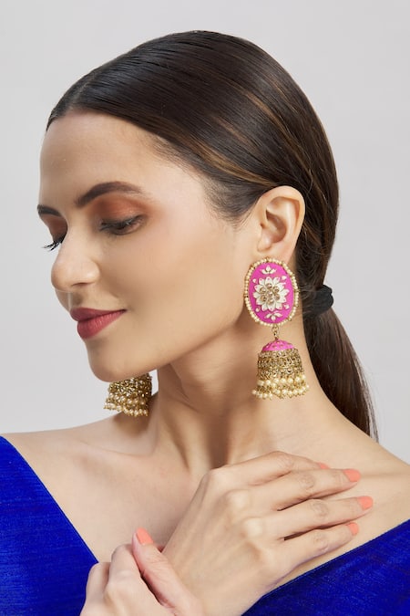 Moh-Maya By Disha Khatri Oval Top Meenakari Jhumkas 