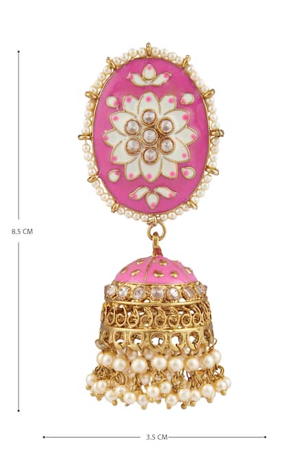 Shop Moh-Maya By Disha Khatri Gold Plated Oval Top Meenakari Jhumkas Online at Aza Fashions Shop_Moh-Maya By Disha Khatri_Gold Plated Oval Top Meenakari Jhumkas _Online_at_Aza_Fashions