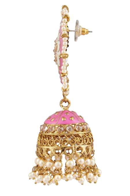 Moh-Maya By Disha Khatri Gold Plated Oval Top Meenakari Jhumkas at Aza Fashions Moh-Maya By Disha Khatri_Gold Plated Oval Top Meenakari Jhumkas _at_Aza_Fashions