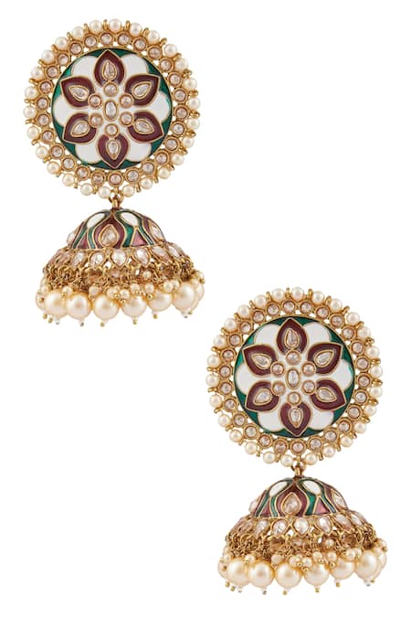 Moh-Maya by Disha Khatri Round Top Meenakari Jhumkas 
