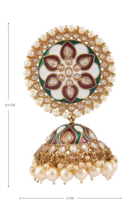 Shop_Moh-Maya By Disha Khatri_Gold Plated Diamonds, Metallic Thread Round Top Meenakari Jhumkas _Online_at_Aza_Fashions