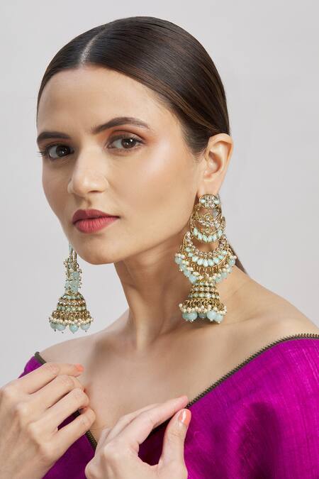 Moh-Maya By Disha Khatri_Blue Stones And Kundan Studded Chandeliers _Online_at_Aza_Fashions