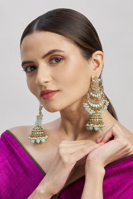 Buy_Moh-Maya By Disha Khatri_Blue Stones And Kundan Studded Chandeliers _Online_at_Aza_Fashions