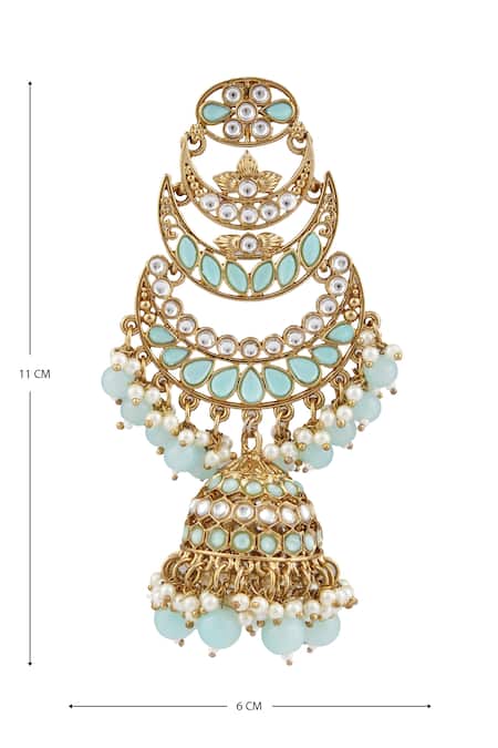 Shop_Moh-Maya By Disha Khatri_Blue Stones And Kundan Studded Chandeliers _Online_at_Aza_Fashions