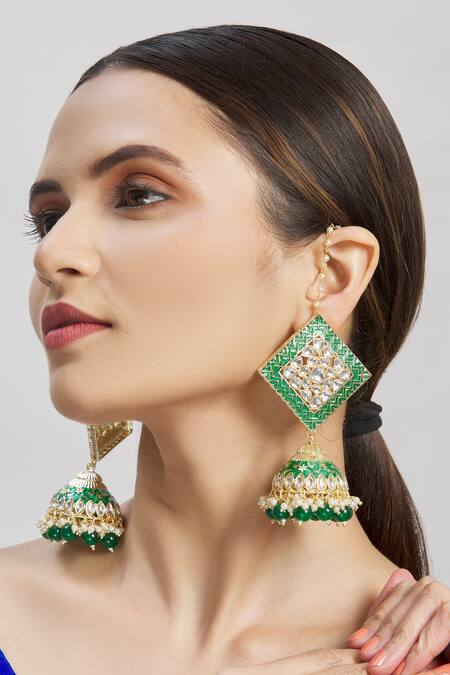 Moh-Maya By Disha Khatri Gold Plated Pearls, Diamonds Kundan Studded Jhumkas Online at Aza Fashions Moh-Maya By Disha Khatri_Gold Plated Pearls, Diamonds Kundan Studded Jhumkas _Online_at_Aza_Fashions