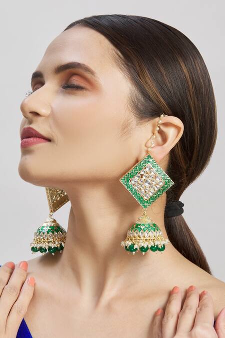 Buy Moh-Maya By Disha Khatri Gold Plated Pearls, Diamonds Kundan Studded Jhumkas Online at Aza Fashions Buy_Moh-Maya By Disha Khatri_Gold Plated Pearls, Diamonds Kundan Studded Jhumkas _Online_at_Aza_Fashions