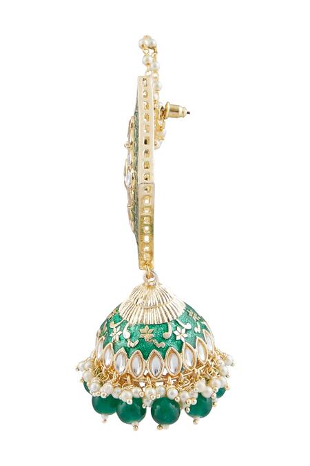 Moh-Maya By Disha Khatri Gold Plated Pearls, Diamonds Kundan Studded Jhumkas at Aza Fashions Moh-Maya By Disha Khatri_Gold Plated Pearls, Diamonds Kundan Studded Jhumkas _at_Aza_Fashions