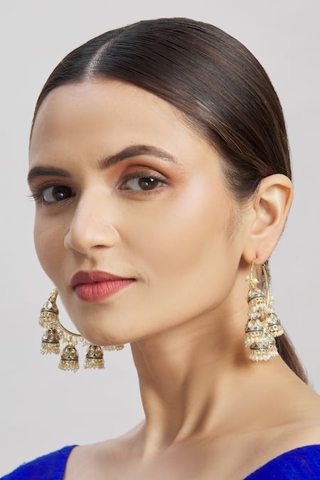 Moh-Maya By Disha Khatri Gold Plated Imitation Diamonds Kundan Studded Hoop Jhumkas Online at Aza Fashions Moh-Maya By Disha Khatri_Gold Plated Imitation Diamonds Kundan Studded Hoop Jhumkas _Online_at_Aza_Fashions