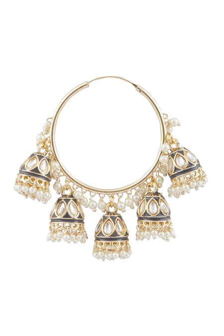 Shop Moh-Maya By Disha Khatri Gold Plated Imitation Diamonds Kundan Studded Hoop Jhumkas Online at Aza Fashions Shop_Moh-Maya By Disha Khatri_Gold Plated Imitation Diamonds Kundan Studded Hoop Jhumkas _Online_at_Aza_Fashions