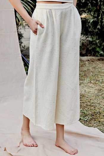 The Indian Cause_White Cotton Neps Textured Crop Top And Palazzo Set_at_Aza_Fashions