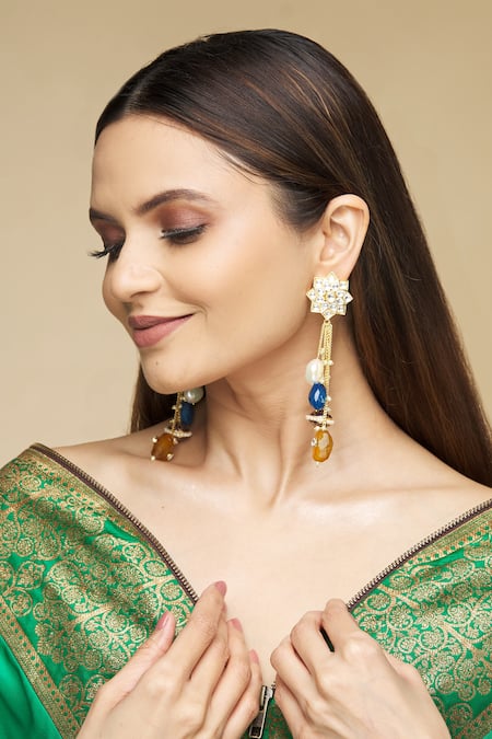 Our Purple Studio_Gold Plated Stone Tassel Earrings_Online_at_Aza_Fashions