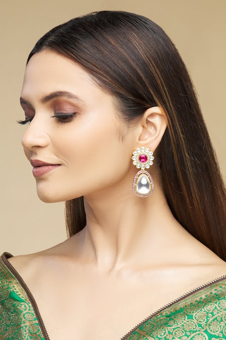 Shop Our Purple Studio Gold Plated Kundan Stones Embellished Drops at Aza Fashions Shop_Our Purple Studio_Gold Plated Kundan Stones Embellished Drops _at_Aza_Fashions