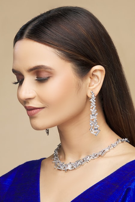 Shop Our Purple Studio Gold Plated Cubic Zirconia Stones Embellished Necklace Set at Aza Fashions Shop_Our Purple Studio_Gold Plated Cubic Zirconia Stones Embellished Necklace Set _at_Aza_Fashions