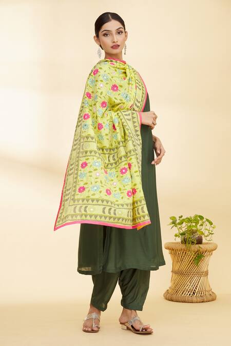Buy_Samyukta Singhania_Yellow Cotton Phulkari Dupatta_Online_at_Aza_Fashions