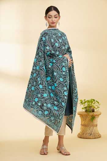 Samyukta Singhania_Black Cotton Paisley Embroidered Phulkari Dupatta_Online_at_Aza_Fashions