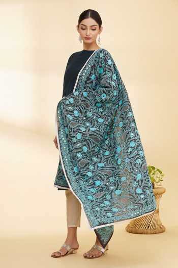 Buy_Samyukta Singhania_Black Cotton Paisley Embroidered Phulkari Dupatta_Online_at_Aza_Fashions