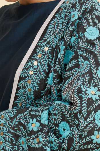 Shop_Samyukta Singhania_Black Cotton Paisley Embroidered Phulkari Dupatta_Online_at_Aza_Fashions