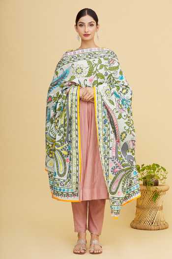 Shop Samyukta Singhania Blue Cotton Peacock Motif Phulkari Dupatta Online at Aza Fashions Shop_Samyukta Singhania_Blue Cotton Peacock Motif Phulkari Dupatta_Online_at_Aza_Fashions