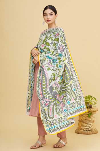 Shop Samyukta Singhania Blue Cotton Peacock Motif Phulkari Dupatta at Aza Fashions Shop_Samyukta Singhania_Blue Cotton Peacock Motif Phulkari Dupatta_at_Aza_Fashions