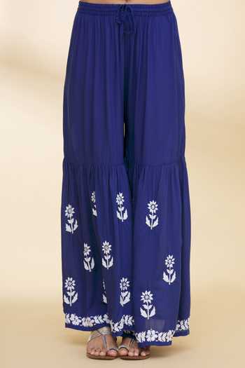 The Chikankarists_Blue Modal Cotton Chikankari Embroidered Kurta And Gharara Set_at_Aza_Fashions