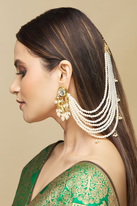Just Shradha's_Gold Plated Pearls Multi Layered Ear Chain _Online_at_Aza_Fashions