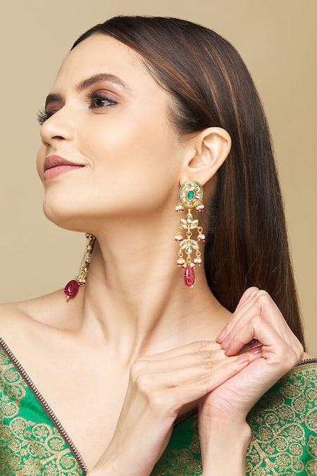 Just Shradhas Studded Kundan Danglers 