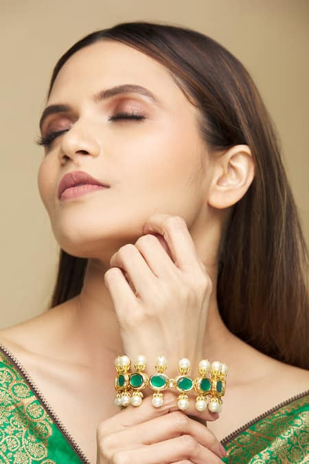 Buy_Just Shradhas_Gold Plated Pearls Kundan Studded Bangle _Online_at_Aza_Fashions
