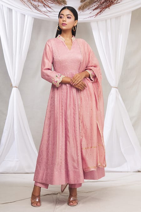 Made in Pinkcity Chanderi Lucknowi Anarkali Set 