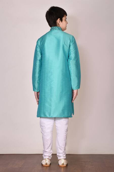 Shop Petite Pomme Green Silk, Cotton Embroidery Kurta Set at Aza Fashions Shop_Petite Pomme_Green Silk, Cotton Embroidery Kurta Set_at_Aza_Fashions