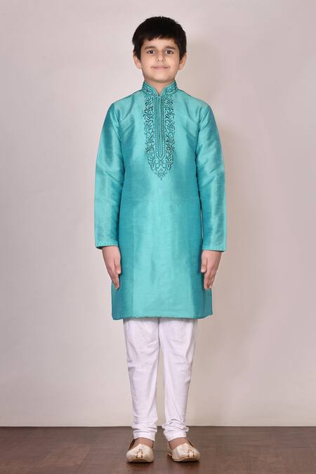 Buy Petite Pomme Green Silk, Cotton Embroidery Kurta Set Online at Aza Fashions Buy_Petite Pomme_Green Silk, Cotton Embroidery Kurta Set_Online_at_Aza_Fashions