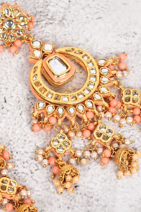 Buy_Just Shradhas_Gold Plated Pearls, Beads, Diamonds Kundan Embellished Chandbalis _Online_at_Aza_Fashions