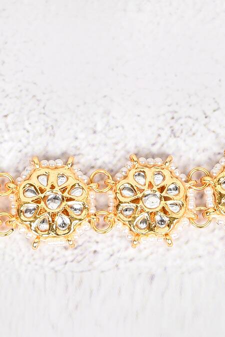 Shop_Just Shradhas_Gold Plated Floral Kundan Choker _Online_at_Aza_Fashions