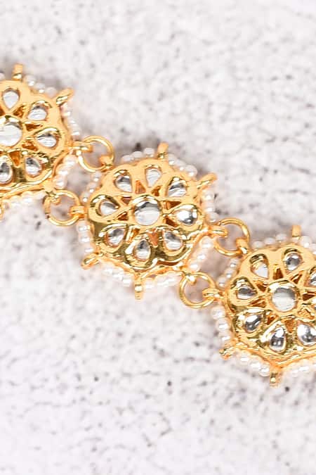 Just Shradhas_Gold Plated Floral Kundan Choker _at_Aza_Fashions