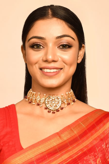 Just Shradhas Crescent Moon Kundan Pearl Choker 