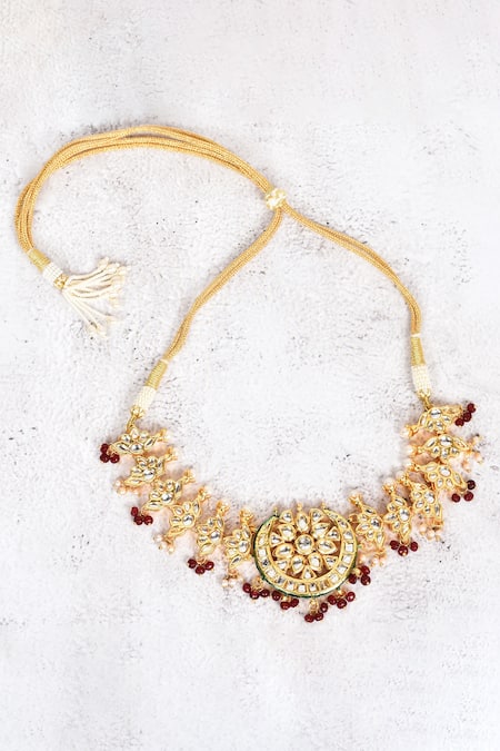 Just Shradhas Crescent Moon Kundan Pearl Choker 