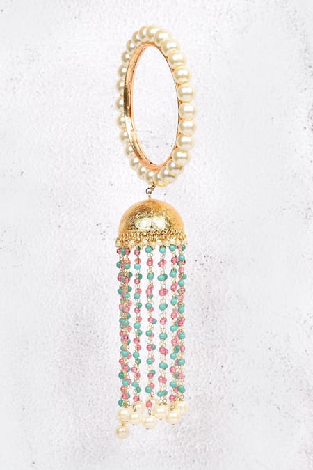 Shop_Just Shradhas_Gold Plated Pearls, Beads Kalira Bangles Set _Online_at_Aza_Fashions