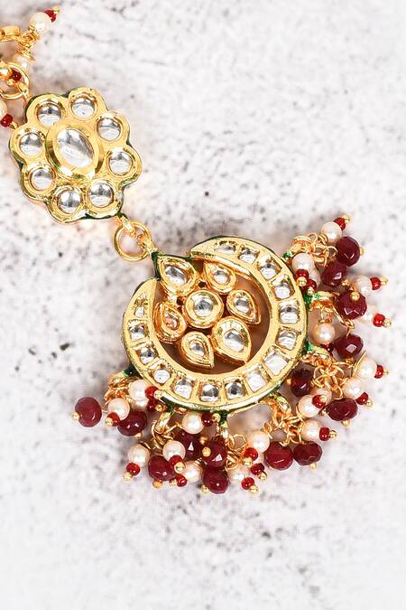 Buy_Just Shradhas_Gold Plated Kundan Pearl Maangtikka _Online_at_Aza_Fashions