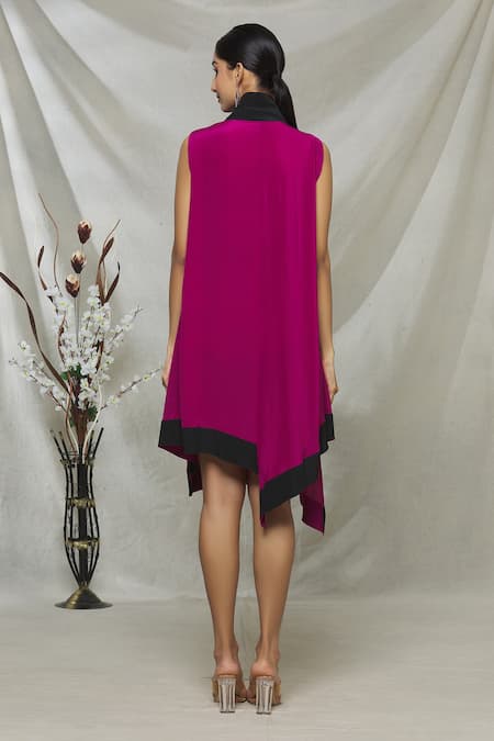 Shop Megha Garg Pink Crepe V Neck Draped Asymmetric Dress at Aza Fashions Shop_Megha Garg_Pink Crepe V Neck Draped Asymmetric Dress_at_Aza_Fashions