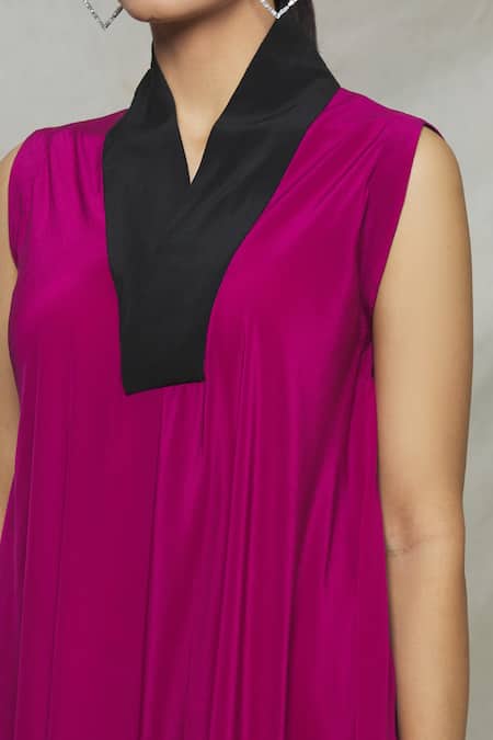 Megha Garg Pink Crepe V Neck Draped Asymmetric Dress at Aza Fashions Megha Garg_Pink Crepe V Neck Draped Asymmetric Dress_at_Aza_Fashions