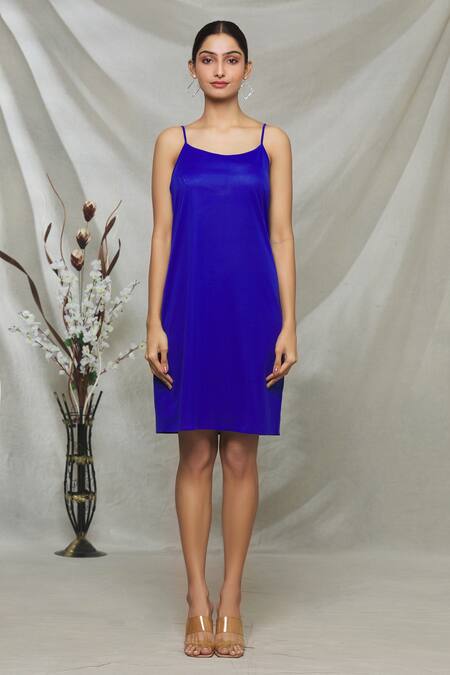 Shop Megha Garg Blue Crepe Sequins V Neck Colourblock Dress Online at Aza Fashions Shop_Megha Garg_Blue Crepe Sequins V Neck Colourblock Dress _Online_at_Aza_Fashions