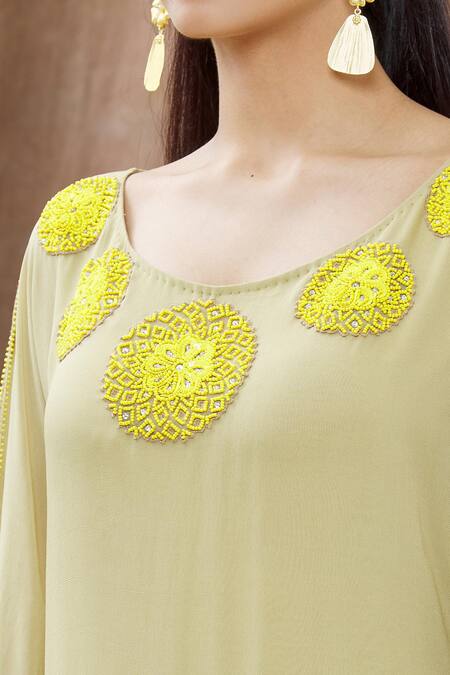 Arpan Vohra Beige Georgette Beads And Sequin Round Asymmetric Kaftan Dress at Aza Fashions Arpan Vohra_Beige Georgette Beads And Sequin Round Asymmetric Kaftan Dress _at_Aza_Fashions