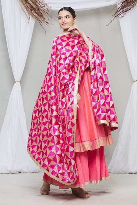 Multicoloured Embellished Phulkari Chiffon Dupatta Dupatta Bazaar